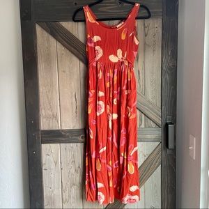 Tara Vao orange floral midi dress with waist tie